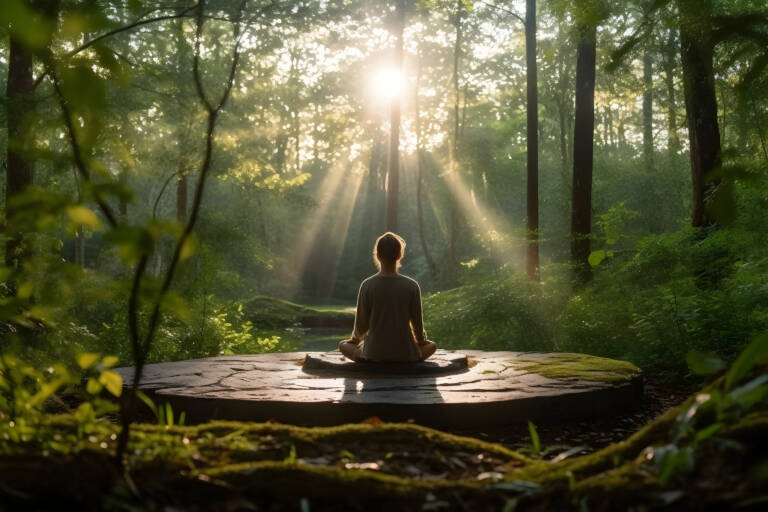 Meditierende Person in der Natur – innere Ruhe und Achtsamkeit
