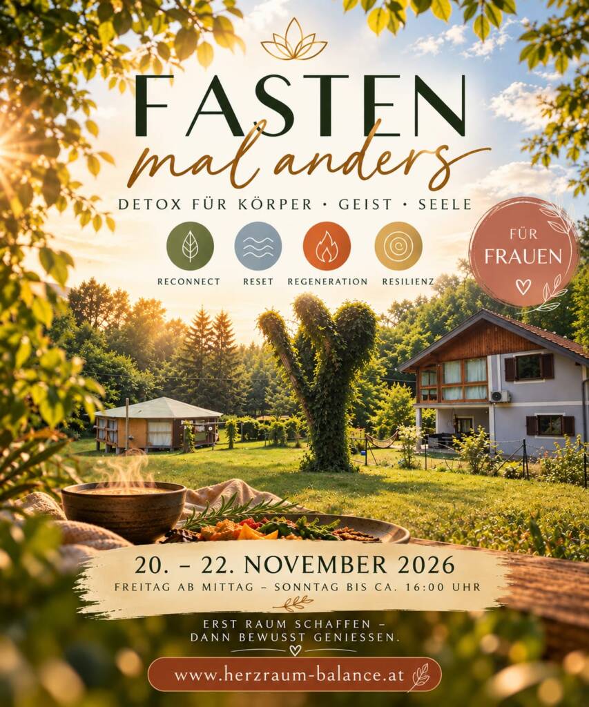 Flyer Fasten mal anders: Detox für Körper, Geist und Seele für Frauen, 20. bis 22. November 2026 im Casa Lakshmi