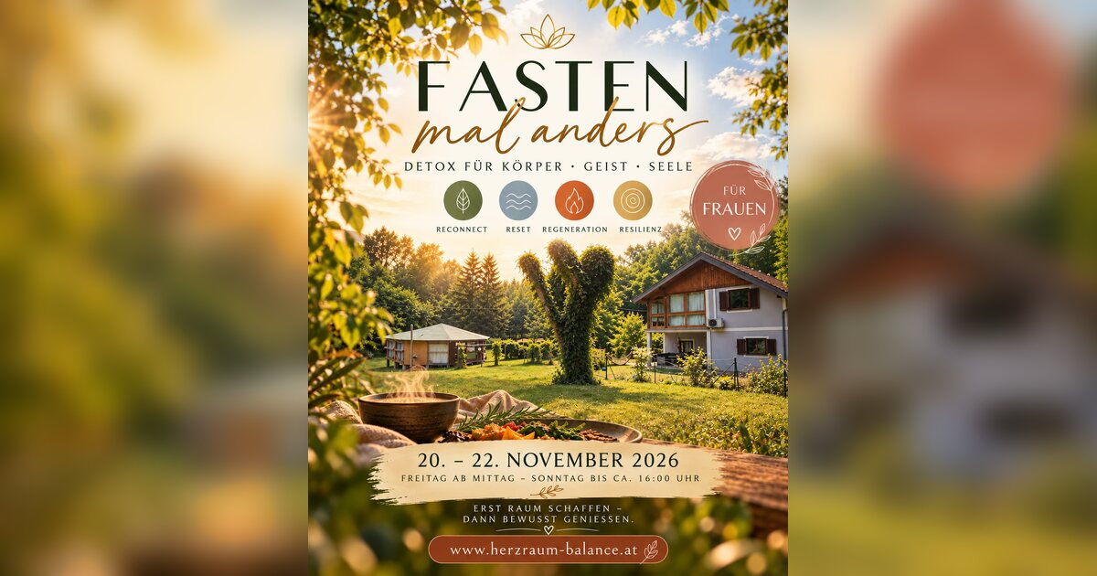 Flyer Fasten mal anders: Detox für Körper, Geist und Seele für Frauen, 20. bis 22. November 2026 im Casa Lakshmi